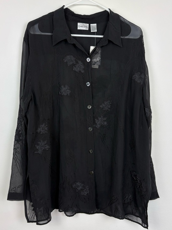 Chico's Tops - NWT Chico's Sheer Black Embroidered Button-Up Top 100% Silk Plus Size Witchy